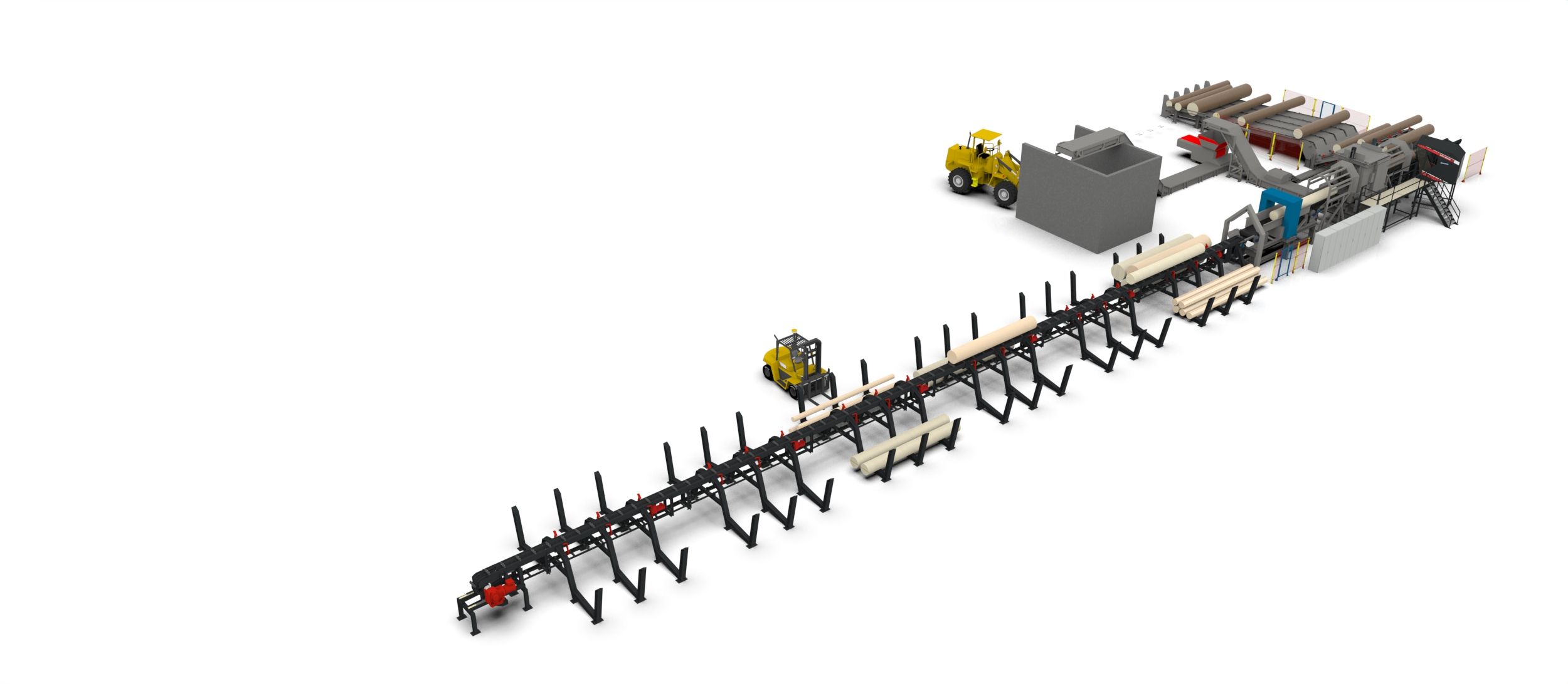 Upright elevated perspective of the Wravor line and conveyors